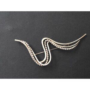 Vintage Sterling Silver Wave Brooch Pin With Beaded Detailing